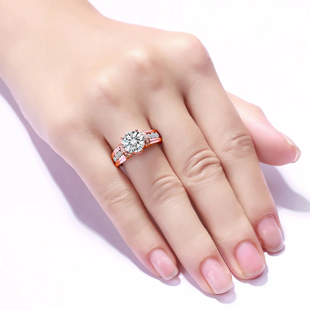 Genuine, S925 Sterling Silver Moissanite Ring, 2ct Rose Gold Plated. A Perfect Gift For Precious People. Certificate Of Authenticity Included.
