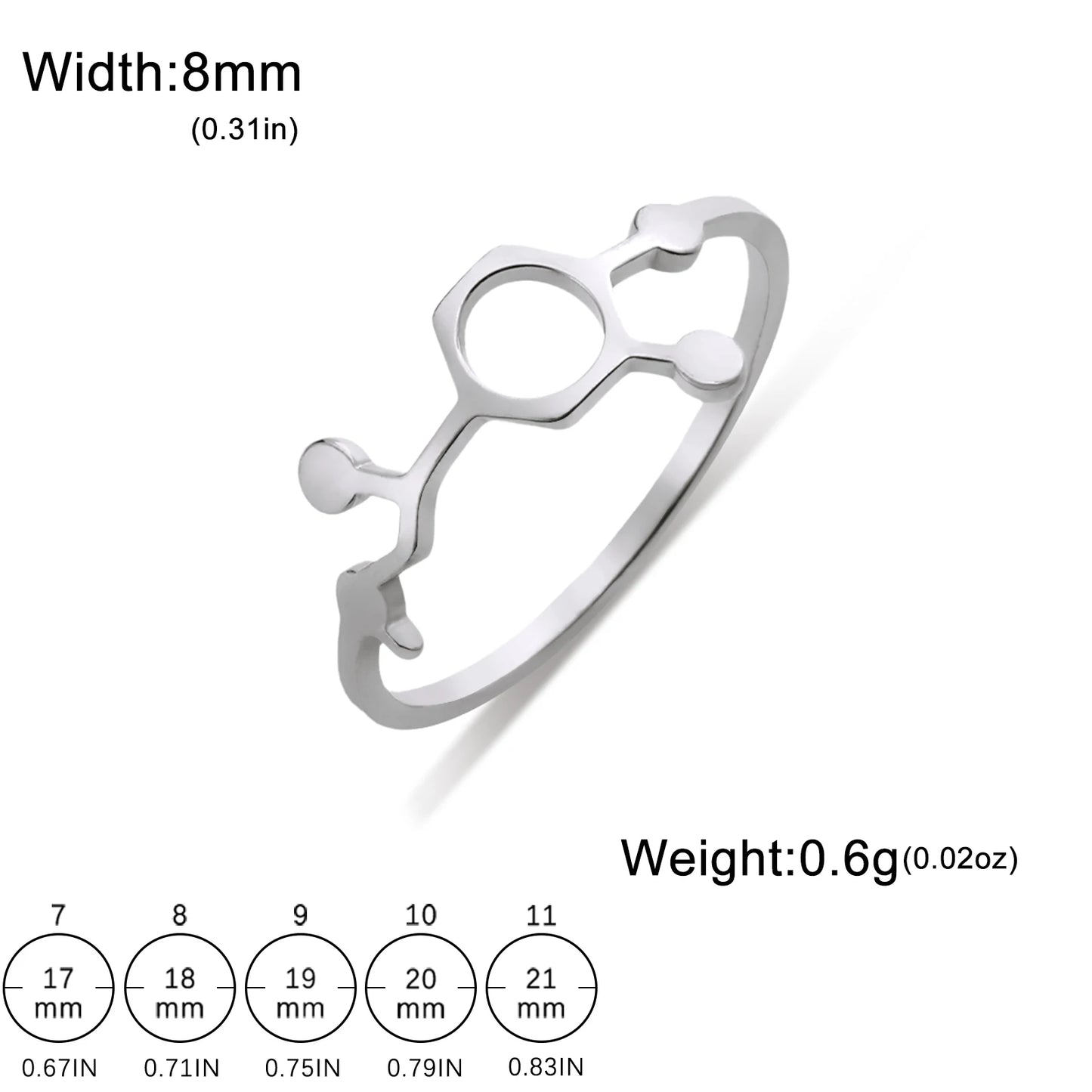 Attractive, Stainless Steel Chemical Molecule Ring, by Skyrim