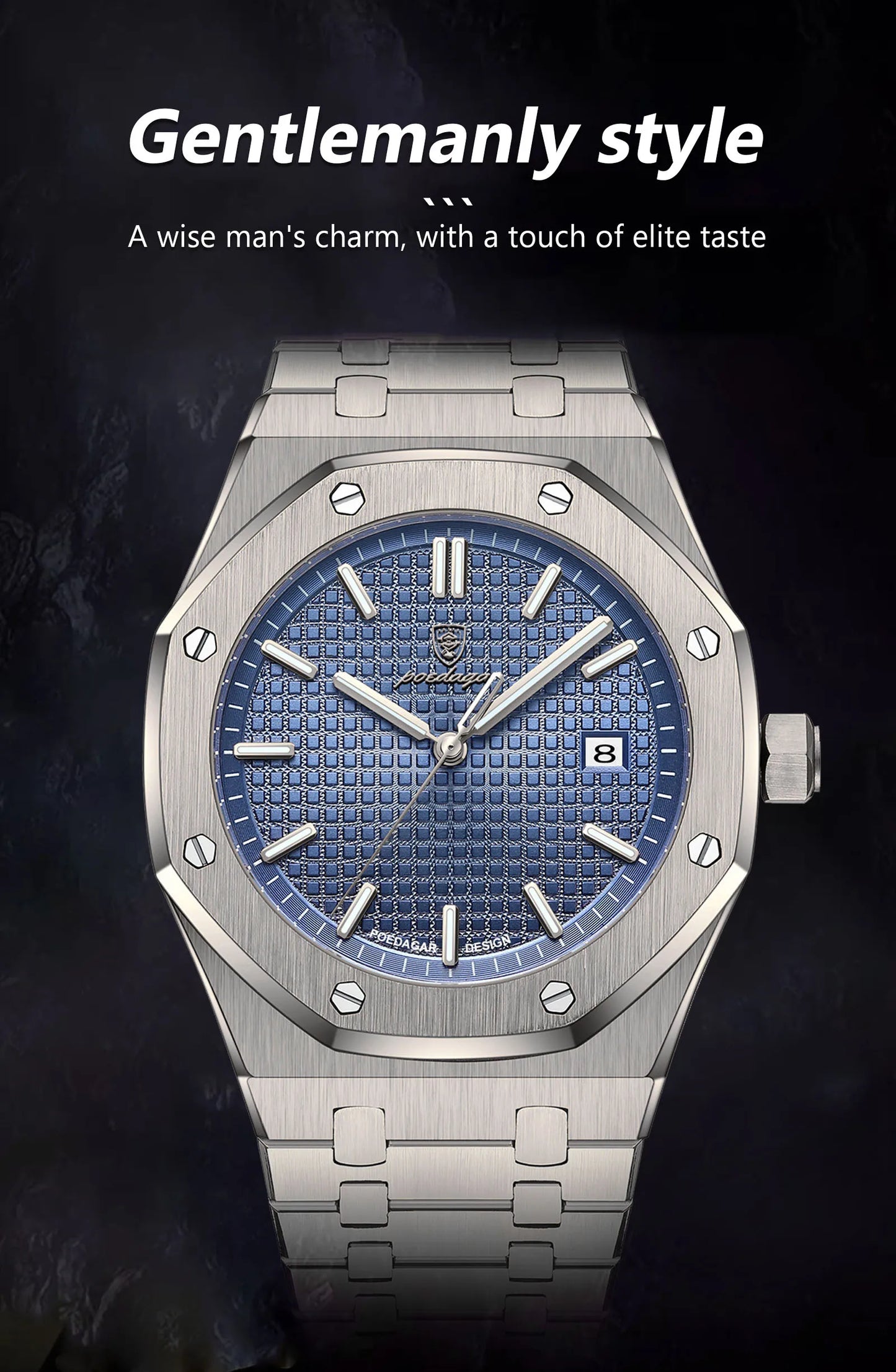 NEW!!! Fine Steel, Original Quartz, Luminous Date, Waterproof, Fashionable Classic Wristwatch, By POEDAGAR