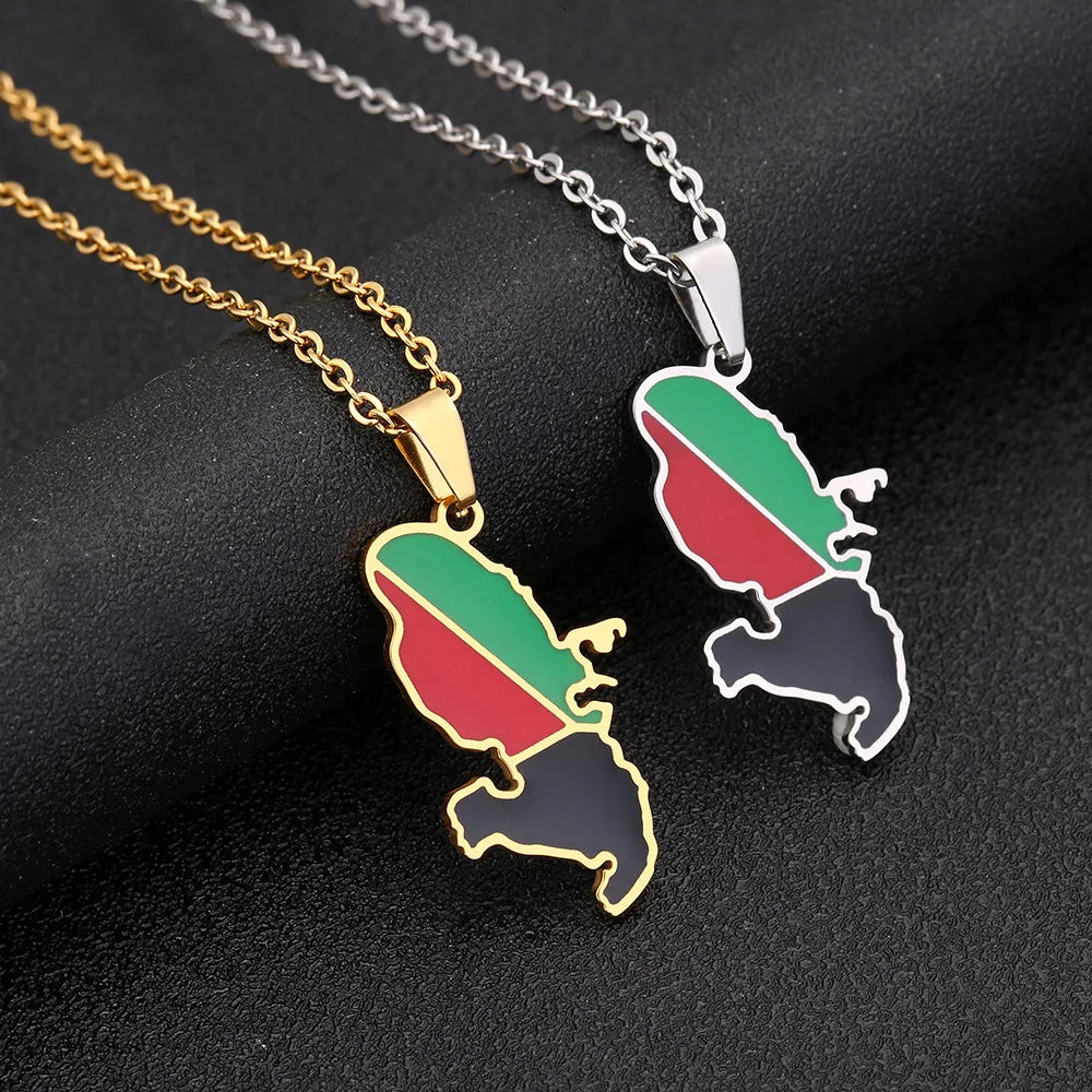 European and American Stainless Steel, French Martinique, Drop Oil Map Pendant Necklace, Designed By ZMZMKM