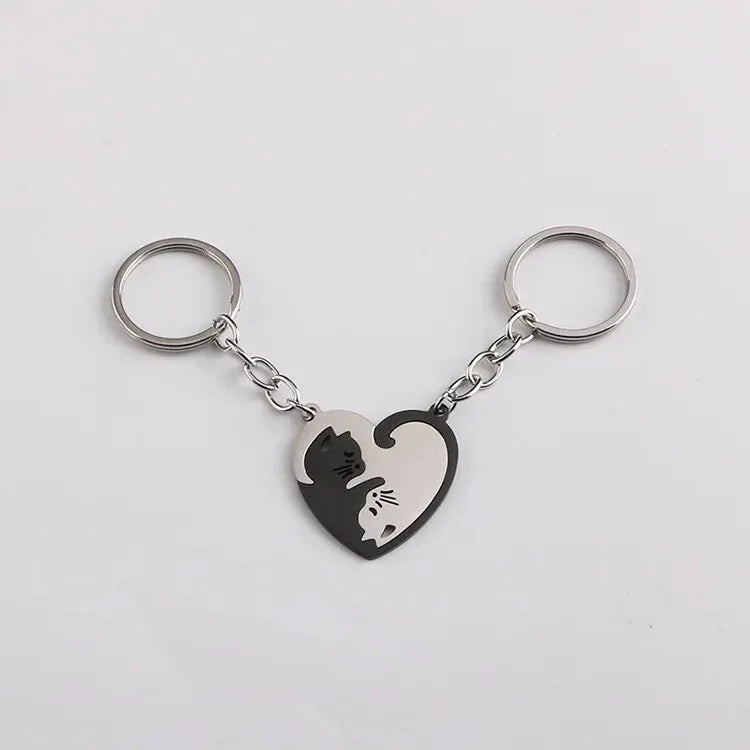 Yin and Yang Cat Pendant Keychain