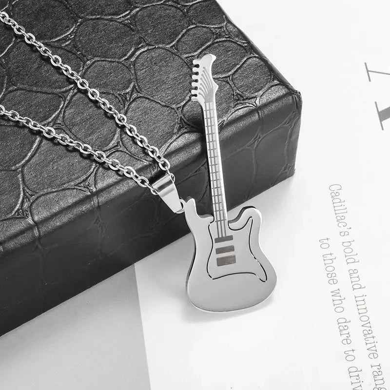 Stainless Steel, Electric Guitar Pick Necklace for Men and Women…Jewelry For Music Lovers