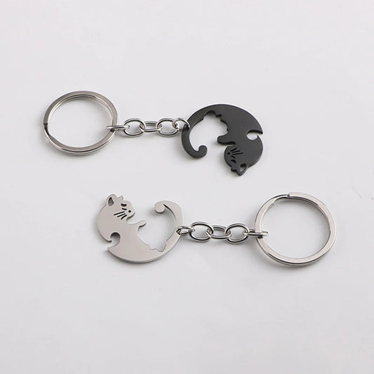 Yin and Yang Cat Pendant Keychain