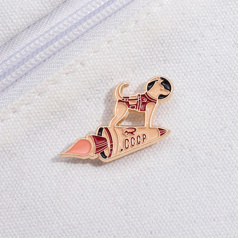Custom, Astronaut Space Rocket, Dog Enamel Lapel Badge