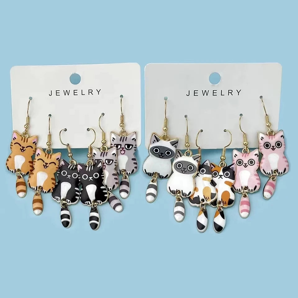 3 Pack of Hanging Tail Cat Dangle Earrings, From QIHOO