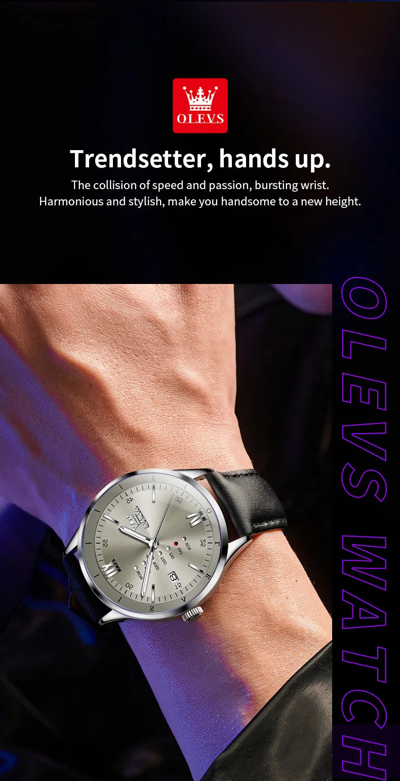 New, Waterproof Luminous, Automatic Date, Quartz Wristwatch For Men, By OLEVS