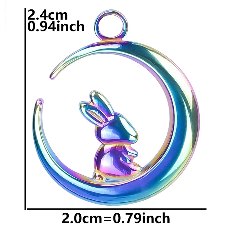 Stainless Steel, Kawaii Animal Rabbit Moon Pendant Necklaces For Women And Men. Please Invite,(Those Who Can), To Adopt Rabbits With This Gift Invitation.. Thank You!