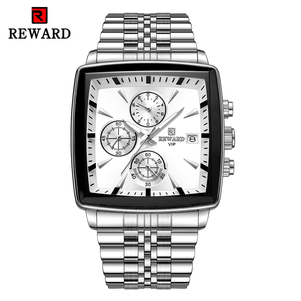 Men's Blue Luxury, Rectangular Business Quartz Wristwatch, Waterproof, with Luminous Hands, By REWARD