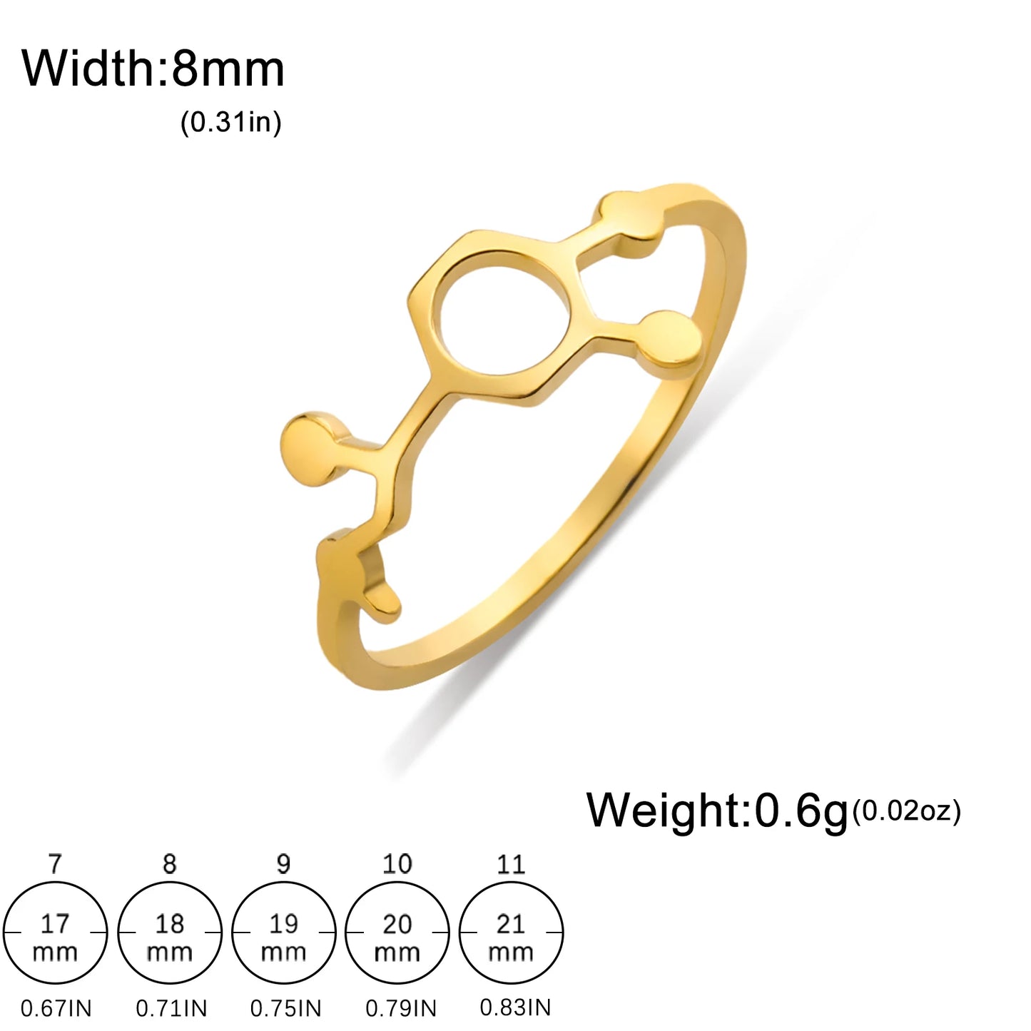 Attractive, Stainless Steel Chemical Molecule Ring, by Skyrim