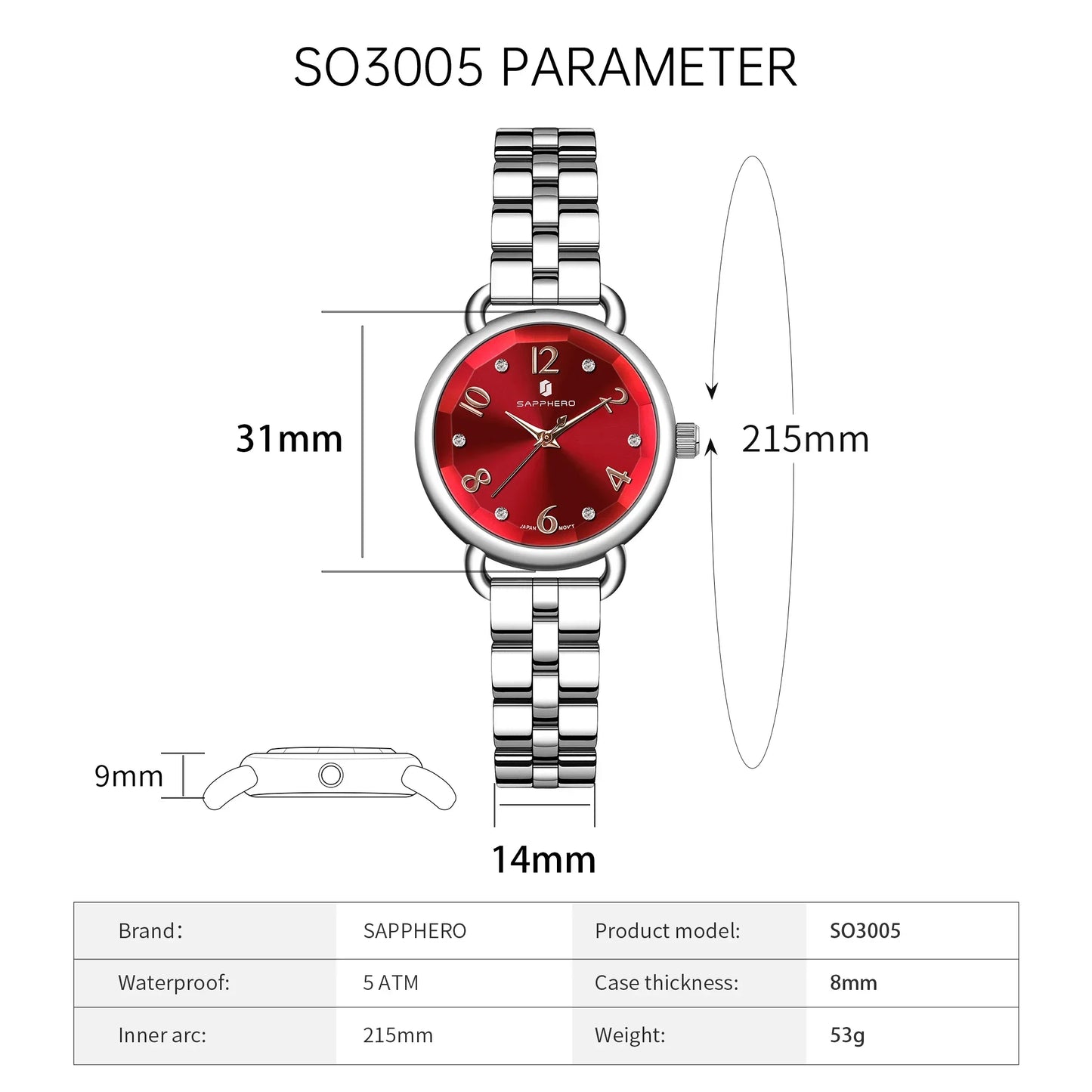 SAPPHERO’S, Women's Fashion, Versatile, Stainless Steel, Fashion versatile, Light luxury, Ultra-Thin Watch