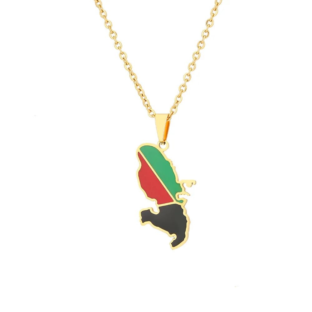 European and American Stainless Steel, French Martinique, Drop Oil Map Pendant Necklace, Designed By ZMZMKM