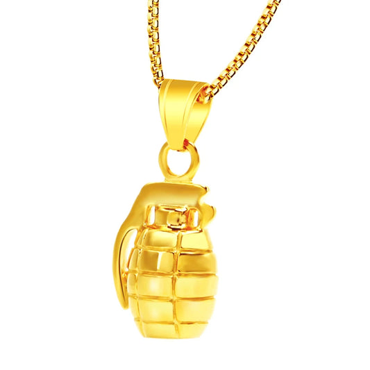 Stainless Steel, Military Men's, Hand Grenade Warrior Necklace