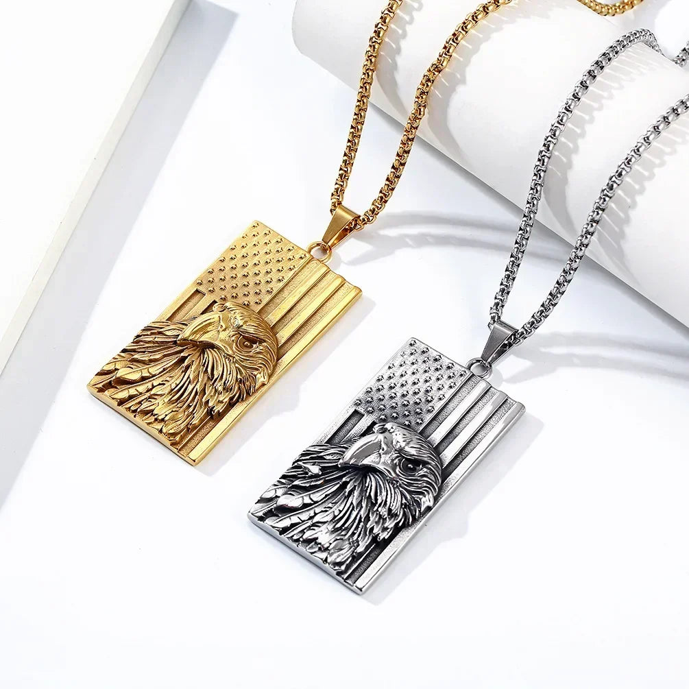 Starry Stripe Flag, US Stainless Steel Military Tag Necklace, For Men