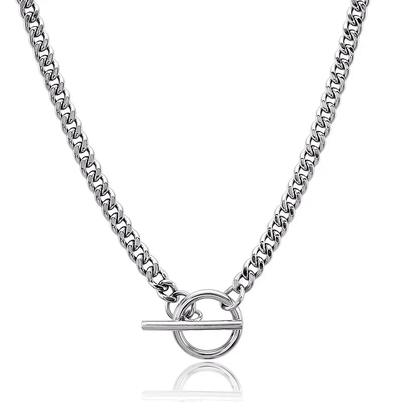Stainless Steel Cuban Chain Necklace, Military Jewelry, Thick Clavicle Chain Necklaces for Women & Men, By MUJER