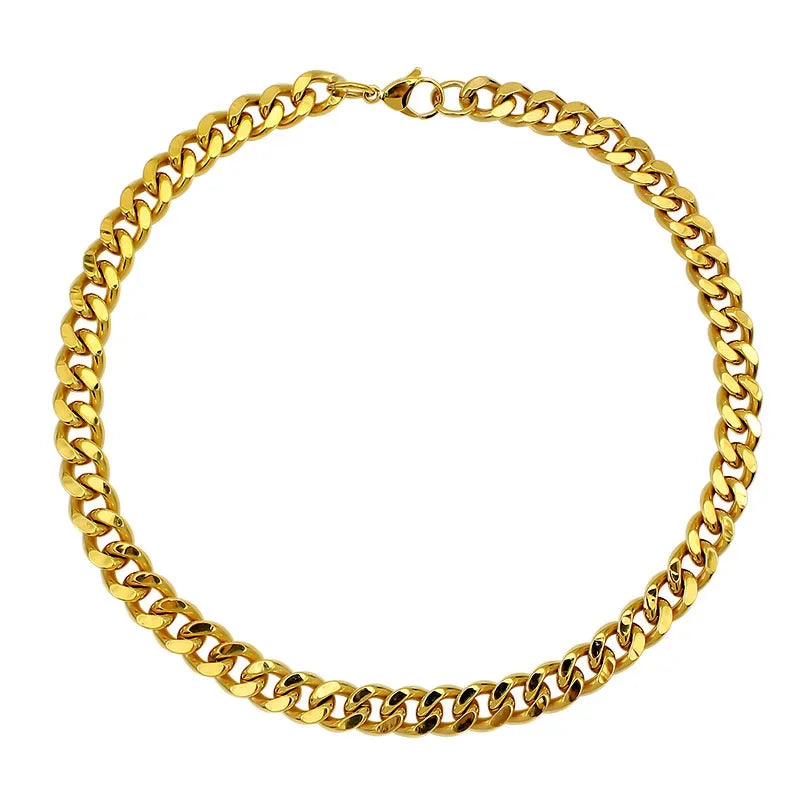Stainless Steel Cuban Chain Necklace, Military Jewelry, Thick Clavicle Chain Necklaces for Women & Men, By MUJER