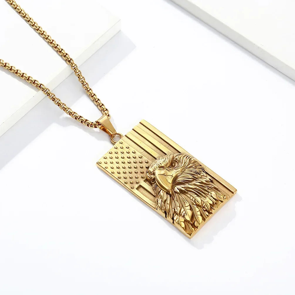 Starry Stripe Flag, US Stainless Steel Military Tag Necklace, For Men