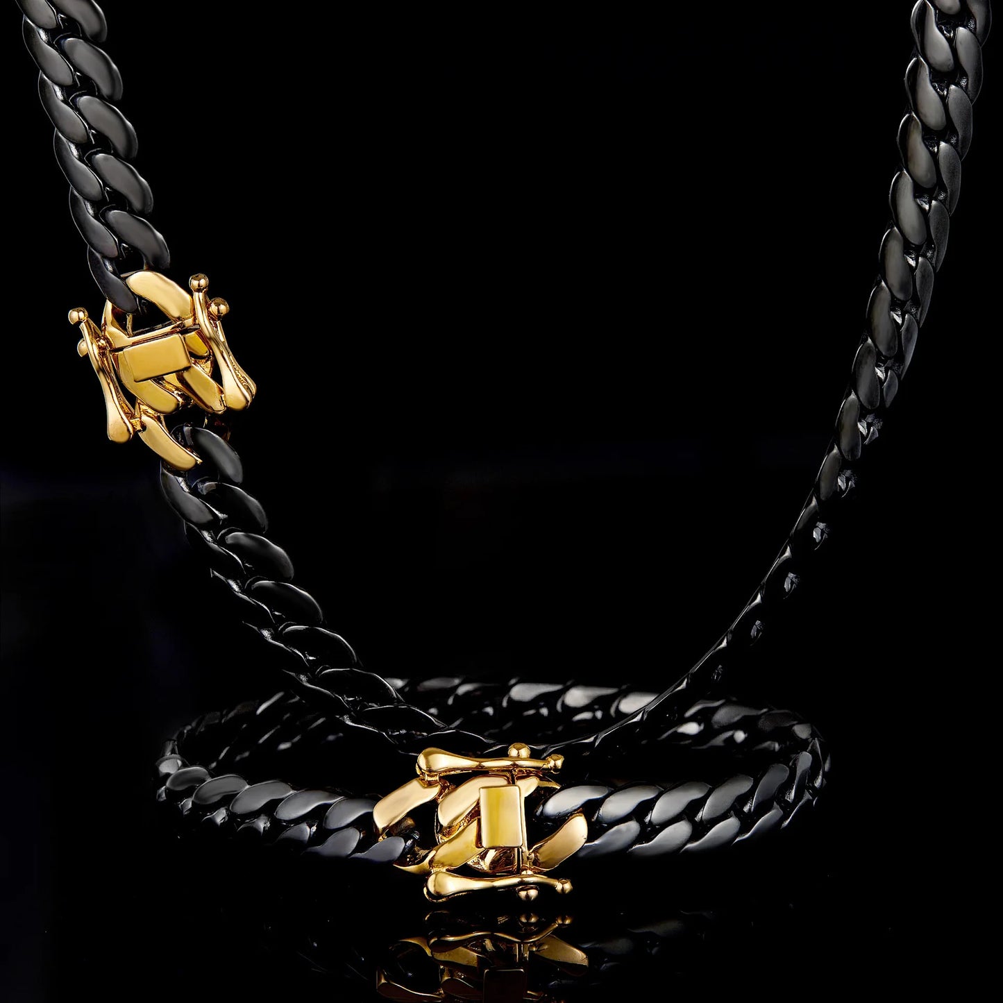 Tactical Weave Jewelry Set, Black Titanium Chain & Bracelet, Military-Grade Coating