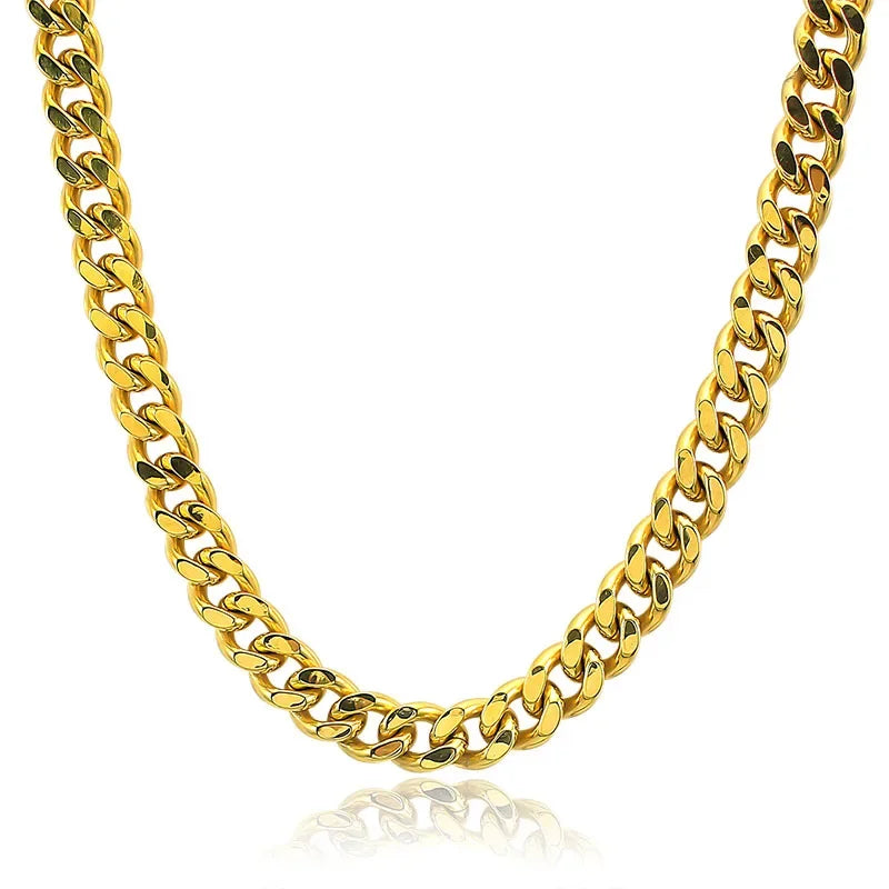 Stainless Steel Cuban Chain Necklace, Military Jewelry, Thick Clavicle Chain Necklaces for Women & Men, By MUJER