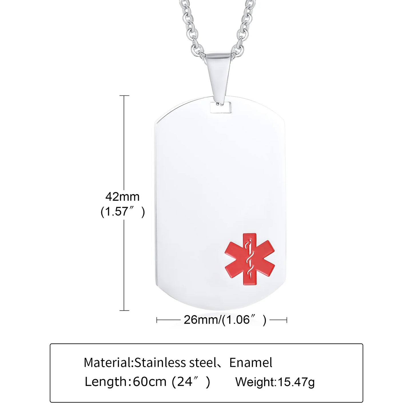 Medical Alert, Stainless Steel, Custom Engraved Military Necklace...Diabetic Patient Emergency