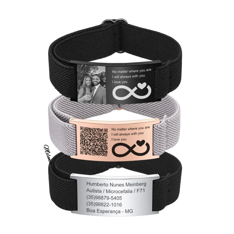 Custom Photo Elastic, Waterproof, Adjustable, Personalized Military ID Bracelet