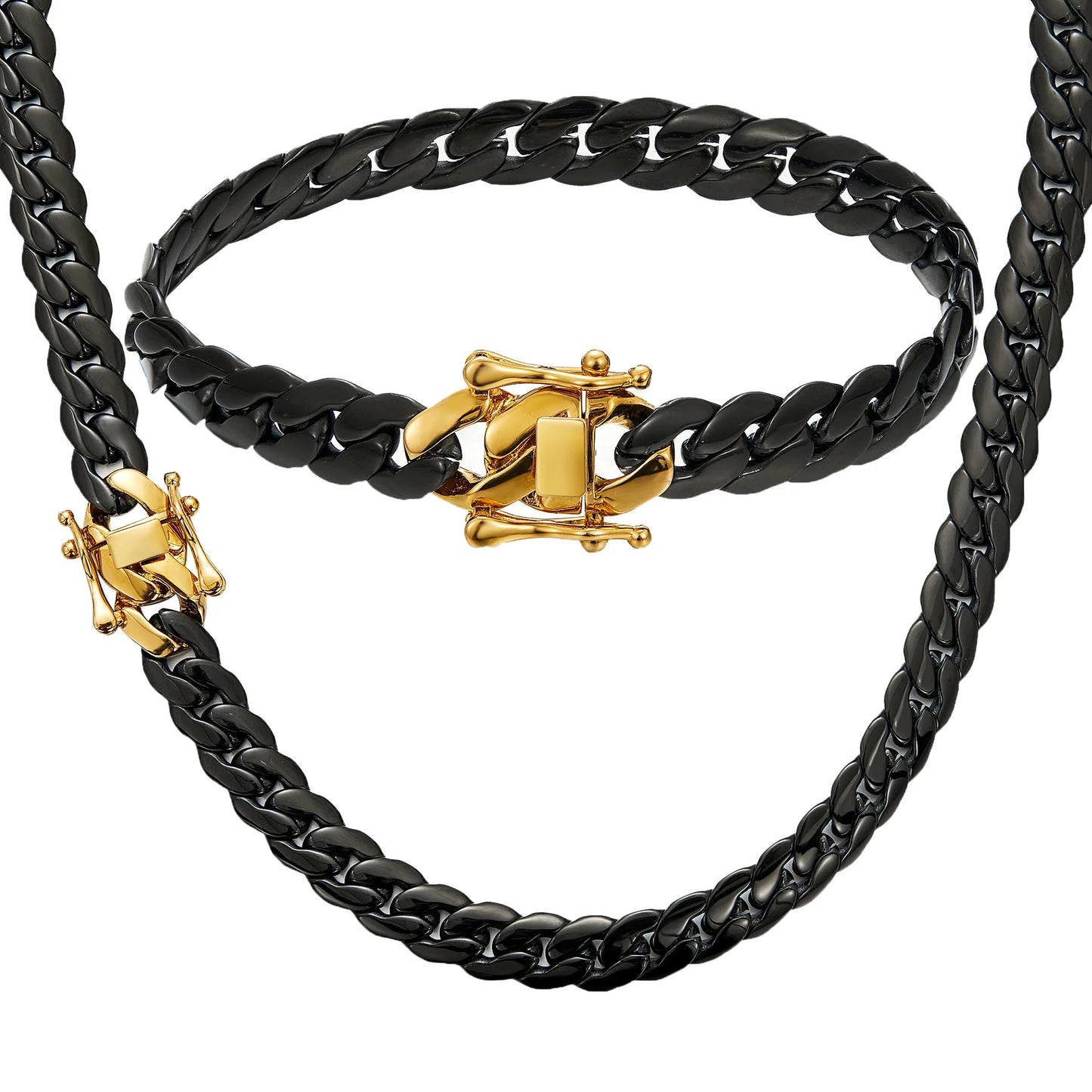 Tactical Weave Jewelry Set, Black Titanium Chain & Bracelet, Military-Grade Coating