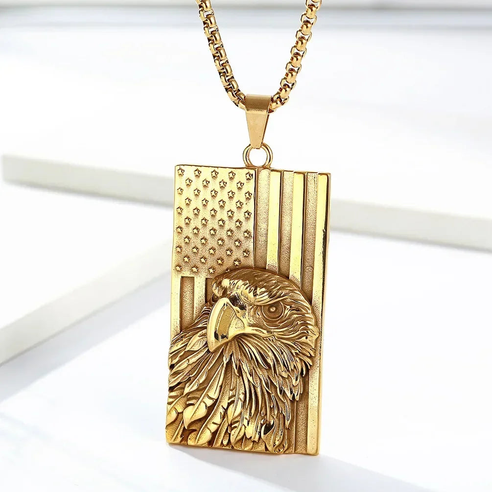 Starry Stripe Flag, US Stainless Steel Military Tag Necklace, For Men
