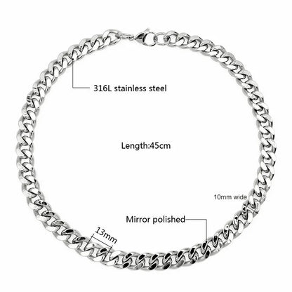 Stainless Steel, Cuban Chain Necklace for Women & Men