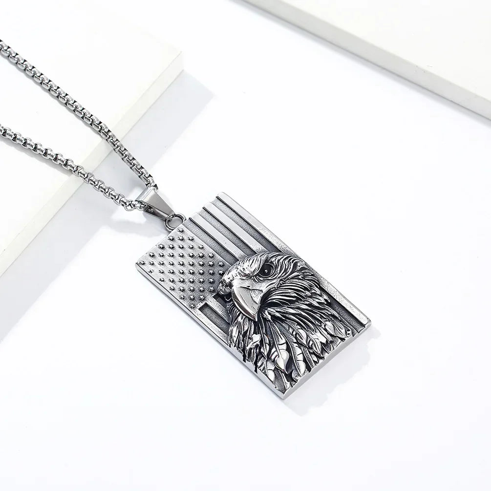 Starry Stripe Flag, US Stainless Steel Military Tag Necklace,  For Men