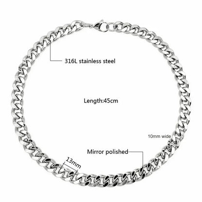 Stainless Steel Cuban Chain Necklace, Military Jewelry, Thick Clavicle Chain Necklaces for Women & Men, By MUJER