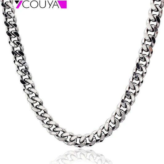 Stainless Steel Cuban Chain Necklace, Military Jewelry, Thick Clavicle Chain Necklaces for Women & Men, By MUJER