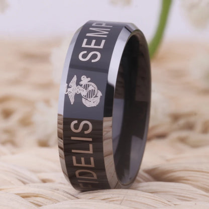 YGK, United States MARINE CORPS,USA  Semper Fidelis Tungsten Military Ring