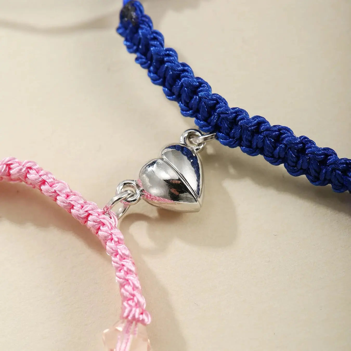 2 Pc Pink And Blue, String Spider And Cat, Heart Shaped Magnetic Couple's Bracelets