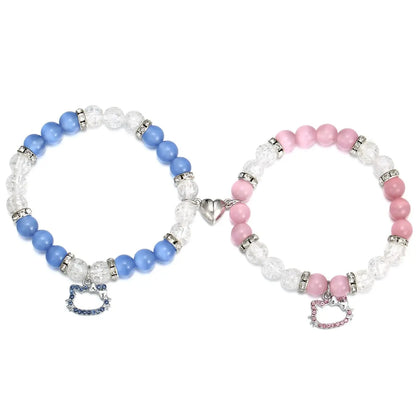 His & Hers, Blue and Pink, Cute, Cat Heart Shaped Bracelets