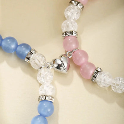 His & Hers, Blue and Pink, Cute, Cat Heart Shaped Bracelets