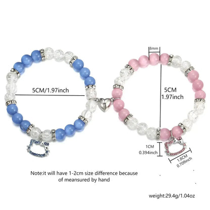 His & Hers, Blue and Pink, Cute, Cat Heart Shaped Bracelets