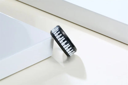 UNIQUE, Unisex, Stainless Steel, Flat Profile, Two Tone Keyboard Ring