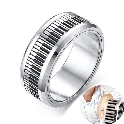 UNIQUE, Unisex, Stainless Steel, Flat Profile, Two Tone Keyboard Ring