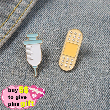 Medical Enamel Pins, Metal Syringe & Bandage, Jewelry Gifts for Doctor Or Nurse