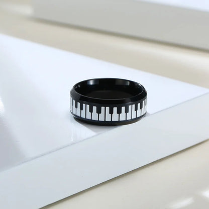UNIQUE, Unisex, Stainless Steel, Flat Profile, Two Tone Keyboard Ring
