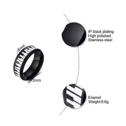 UNIQUE, Unisex, Stainless Steel, Flat Profile, Two Tone Keyboard Ring