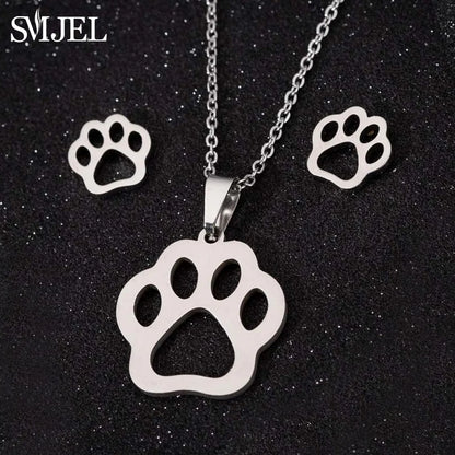 Stainless Steel, Paw Necklace Earrings for Women, Fashion By, SMJEL