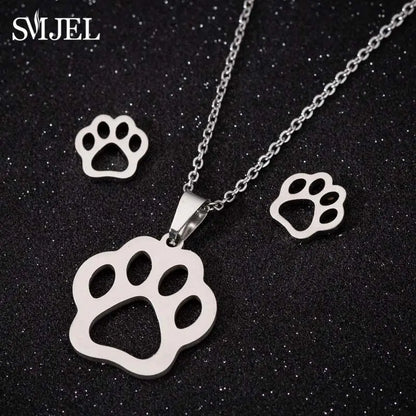 Stainless Steel, Paw Necklace Earrings for Women, Fashion By, SMJEL