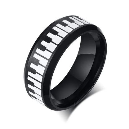 UNIQUE, Unisex, Stainless Steel, Flat Profile, Two Tone Keyboard Ring