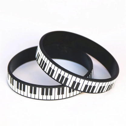 Black & White, Silicone Printed, Music Note Piano Keyboard Bracelet For Music Lovers