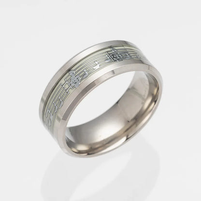 Unisex, Stainless Steel, Music Stave, Luminous, Fluorescent, Glowing, Music Letter Ring