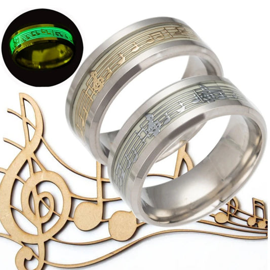 Unisex, Stainless Steel, Music Stave, Luminous, Fluorescent, Glowing, Music Letter Ring
