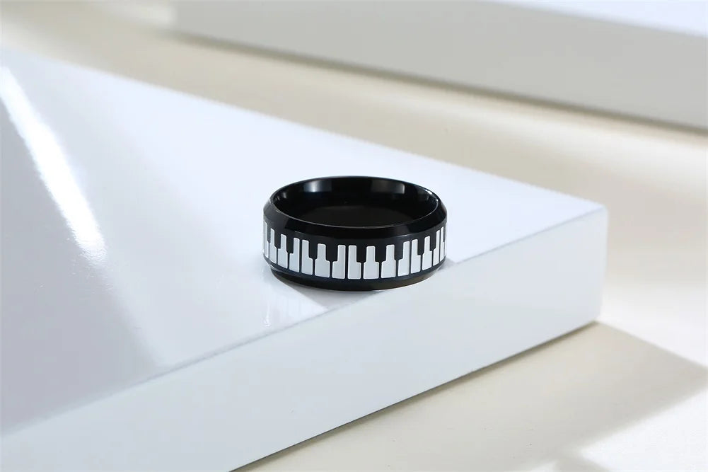 UNIQUE, Unisex, Stainless Steel, Flat Profile, Two Tone Keyboard Ring