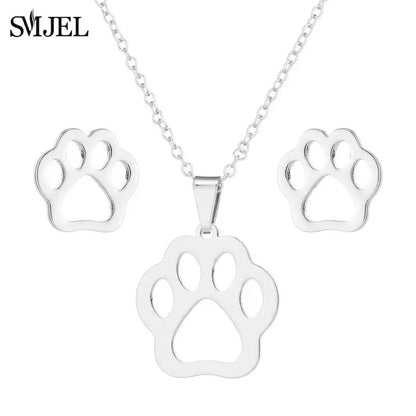 Stainless Steel, Paw Necklace Earrings for Women, Fashion By, SMJEL