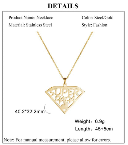 Cazador'S, "Super Papa/Mama", Stainless Steel Pendant Necklace for Men & Woman