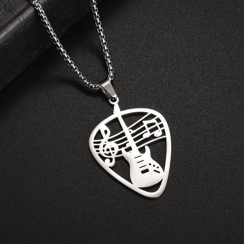 Stainless Steel, Electric Guitar Pick Necklace for Men and Women…Jewelry For Music Lovers